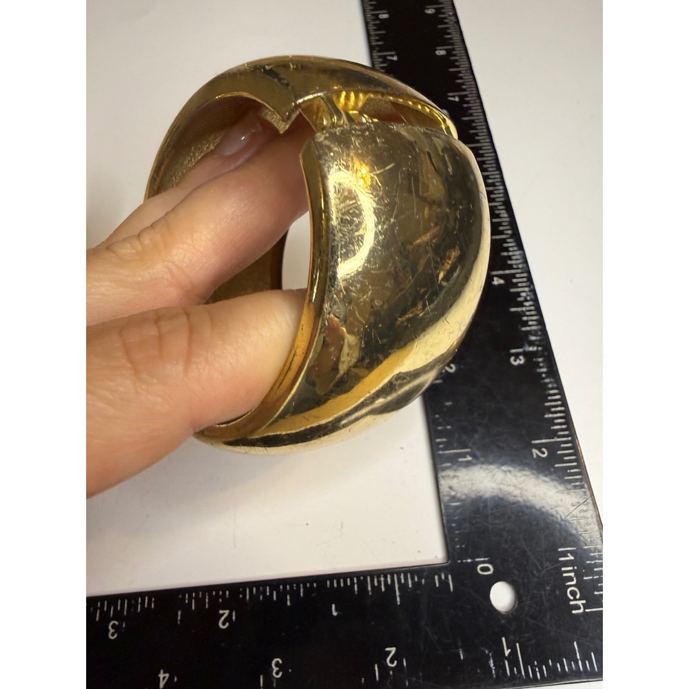 Wide Domed Gold Tone Hinge Cuff Bracelet Bold Statement Bangle